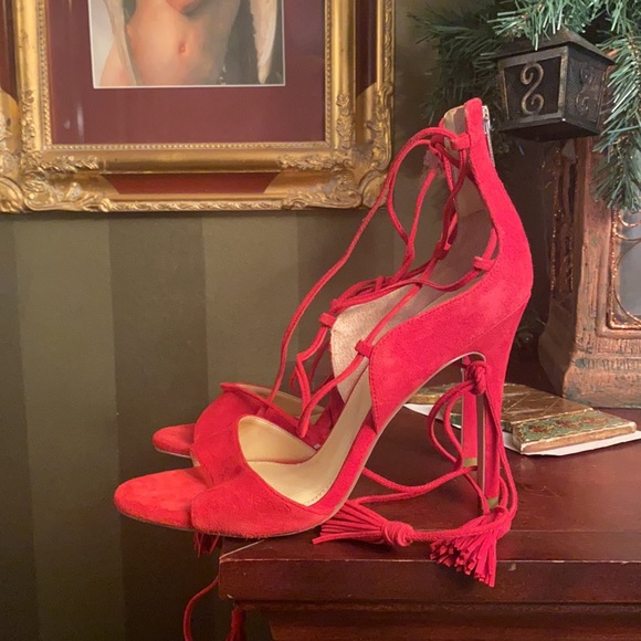 Ivanka trump sleek suede red tie up heels - Picture 4 of 4